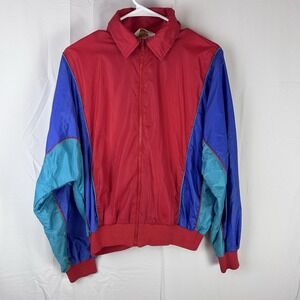 Vtg 90s Quantum Color Block Windbreaker Track Jacket Size Large‎ Retro Made USA